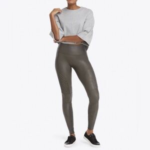 SPANX dark olive green moto leggings